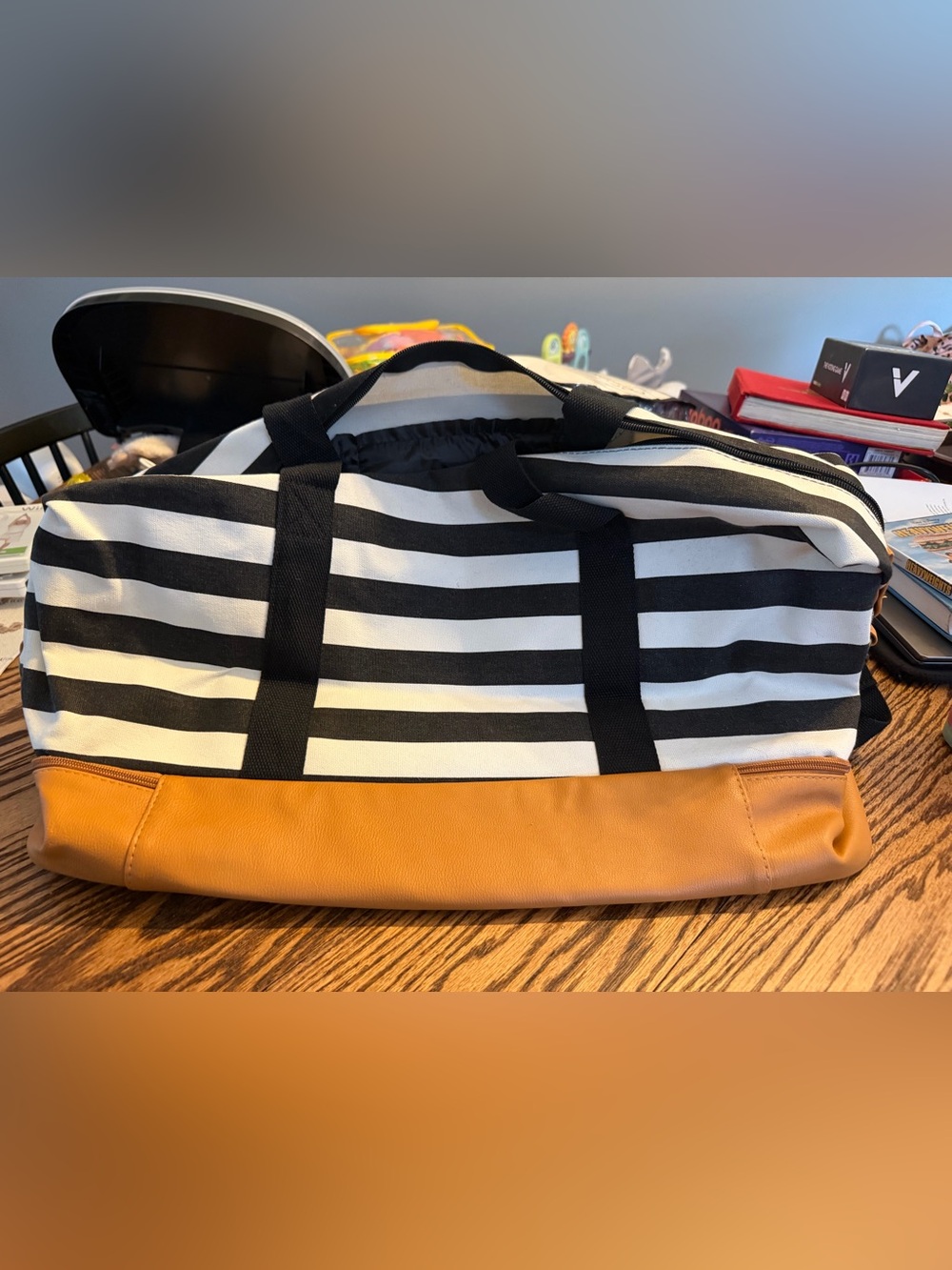Exclusive Black & White Striped Weekender Bag - Size 20" W x 12" H x 9" Deep NEW